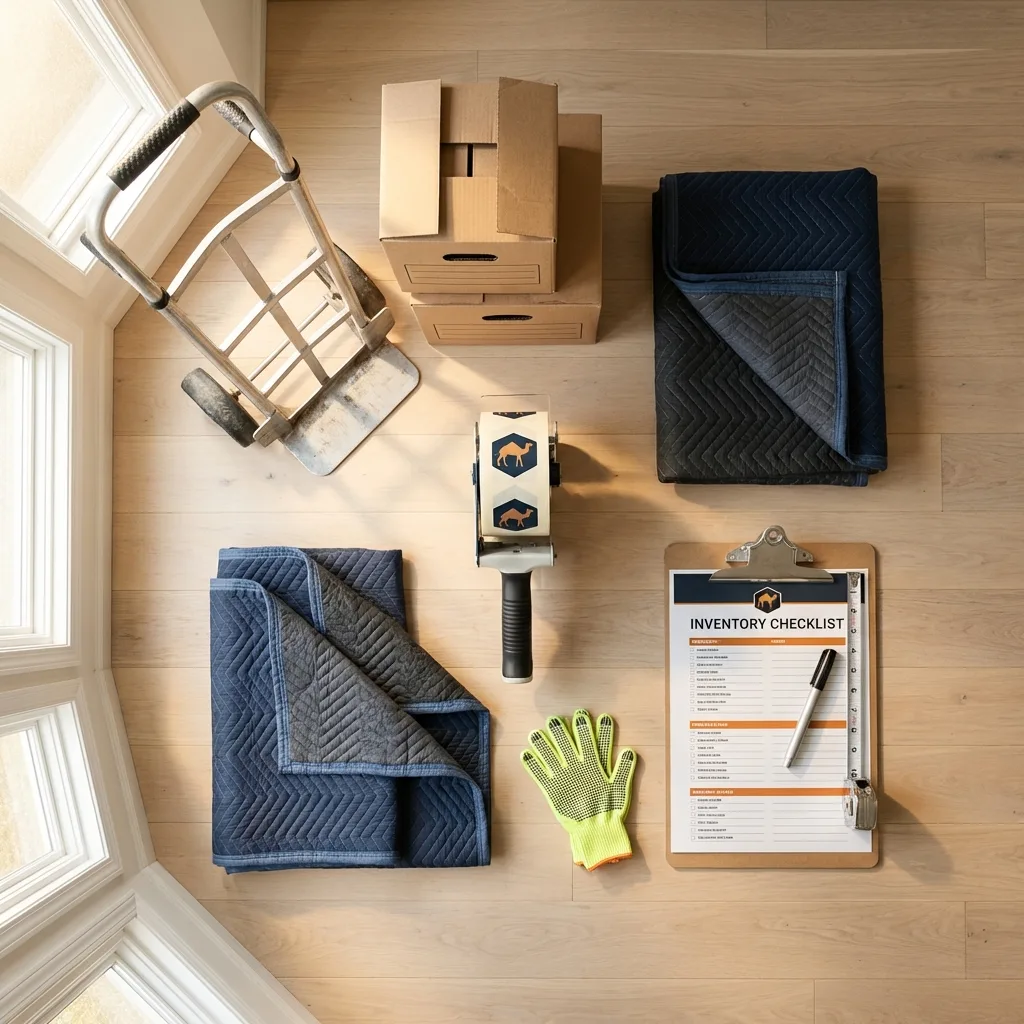 Professional moving supplies and packing materials layout for Zionsville residential relocations